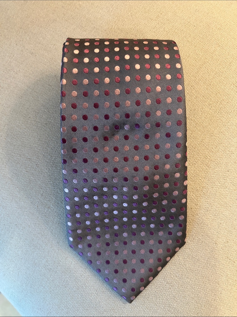Geoffrey Beene Gray Tie with Pink Dot Pattern